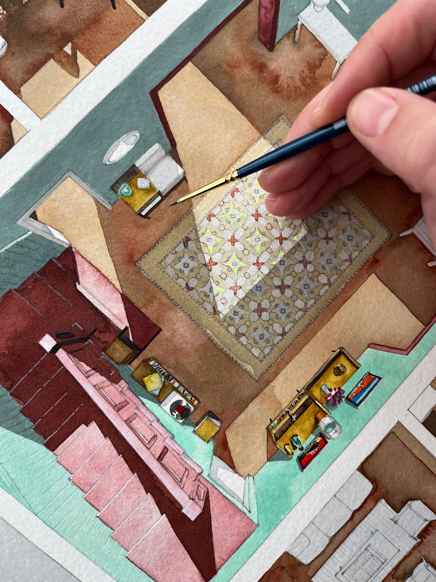 Original watercolor of the beach house in I'M STILL HERE