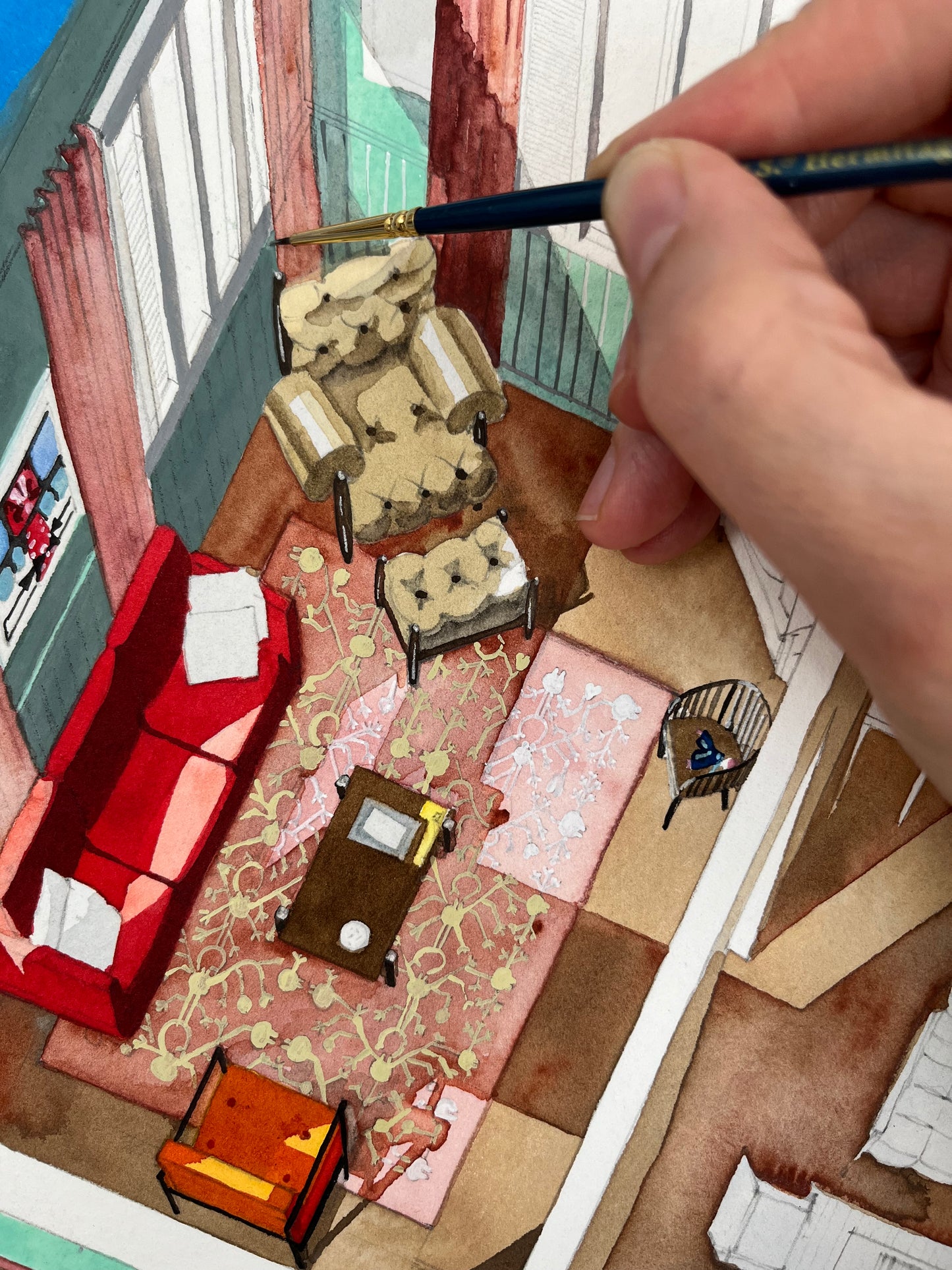 Original watercolor of the beach house in I'M STILL HERE