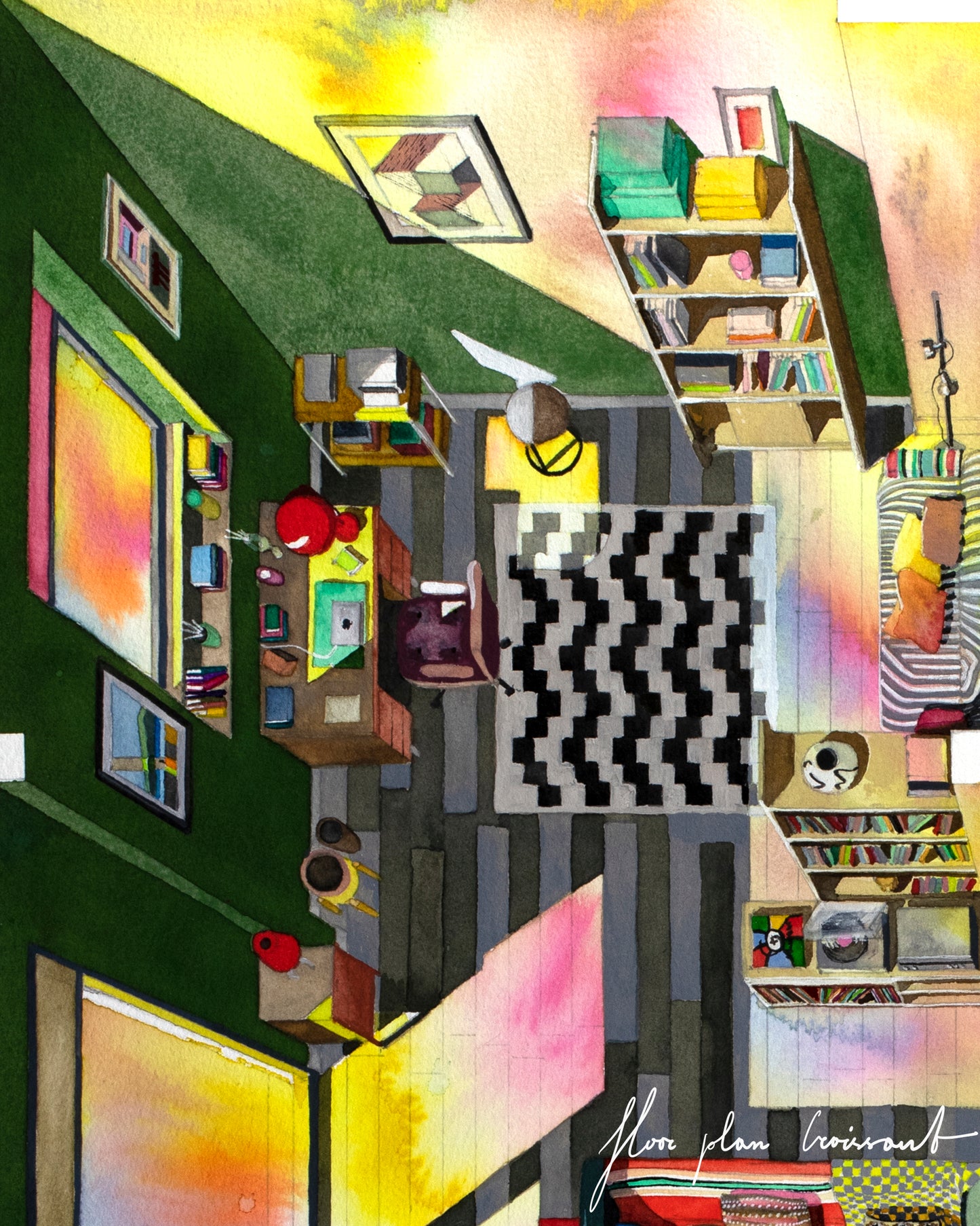 Original watercolor of Adam's flat in ALL OF US STRANGERS