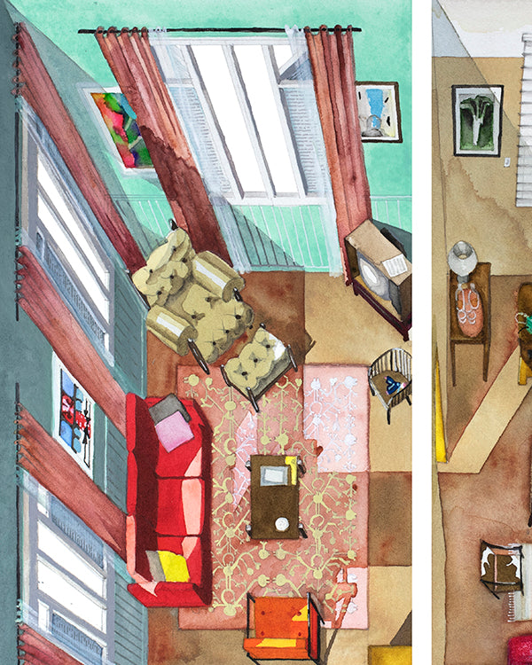 Original watercolor of the beach house in I'M STILL HERE