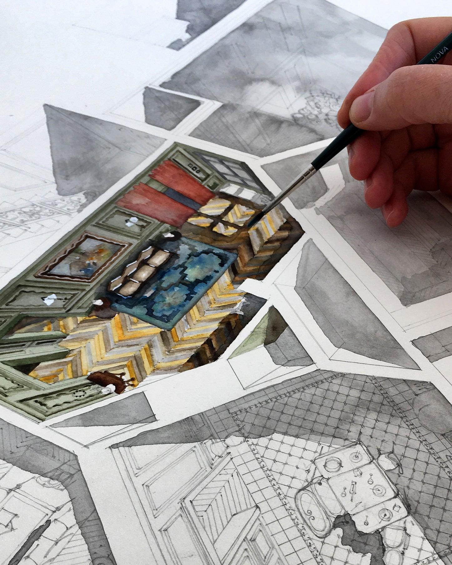 Original watercolor of the apartment in THE DREAMERS
