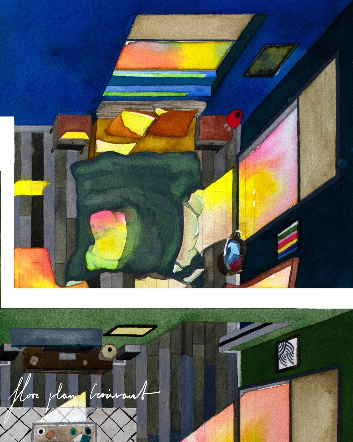 Original watercolor of Adam's flat in ALL OF US STRANGERS