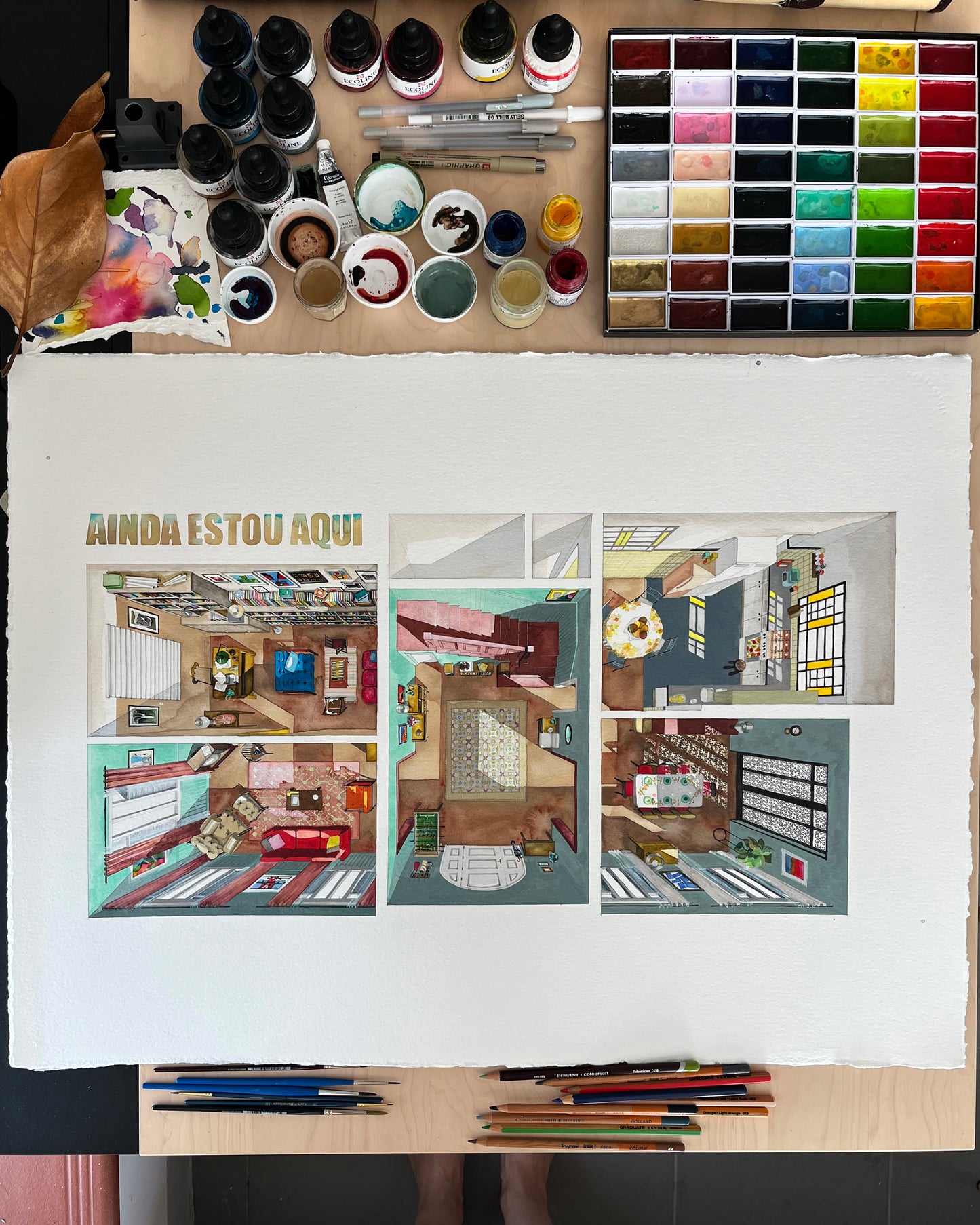 Original watercolor of the beach house in I'M STILL HERE