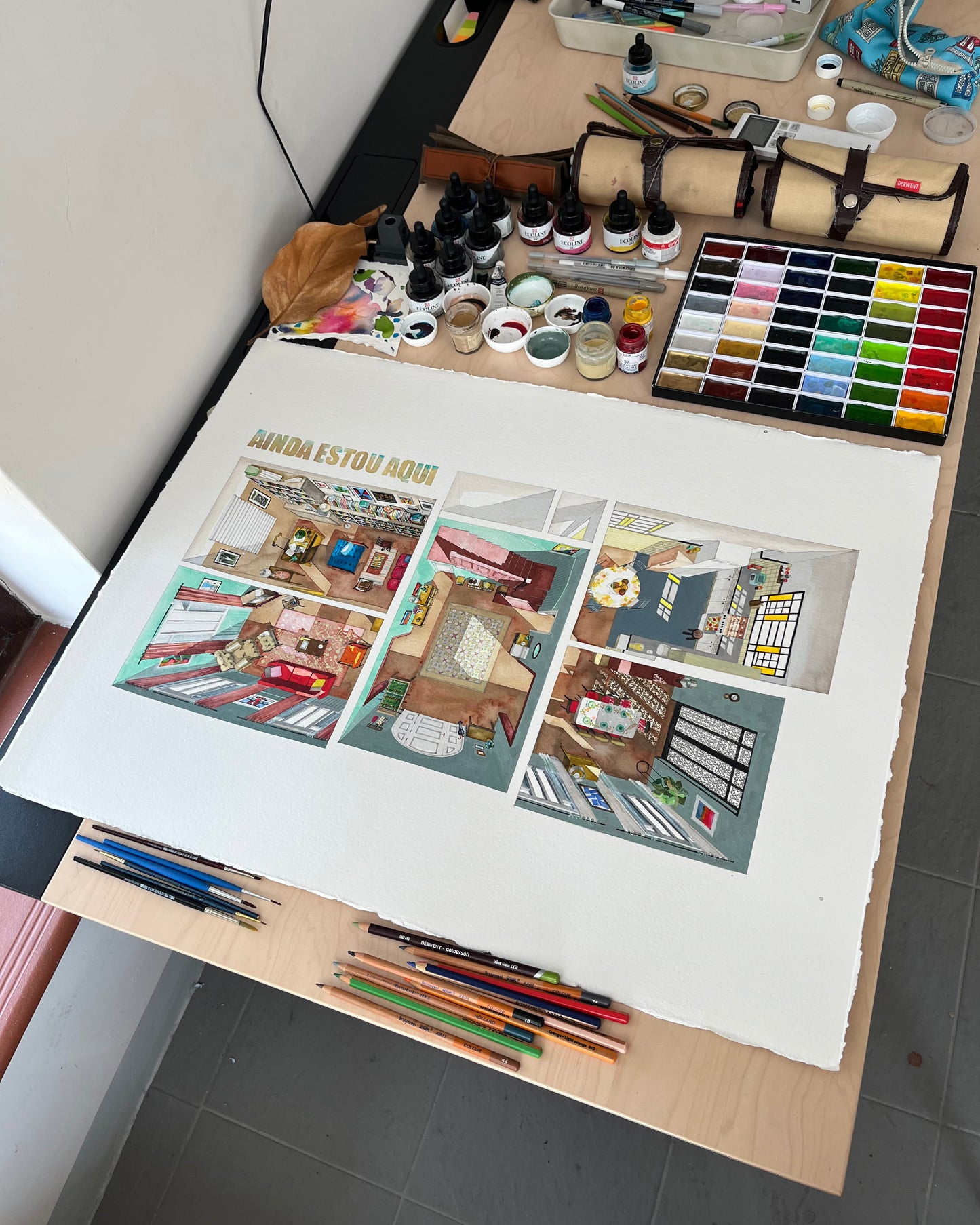 Original watercolor of the beach house in I'M STILL HERE