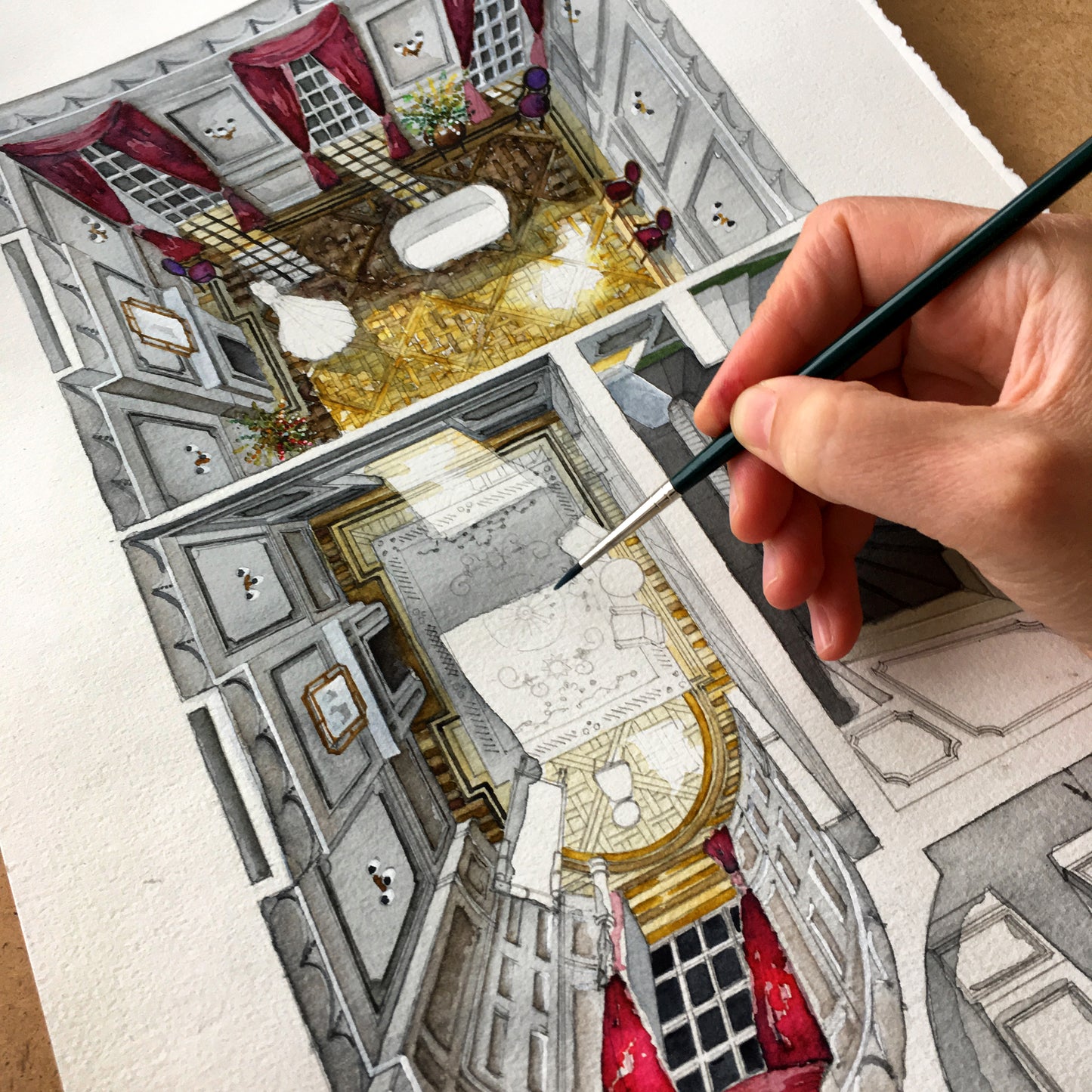 Original watercolors of the house in PHANTOM THREAD