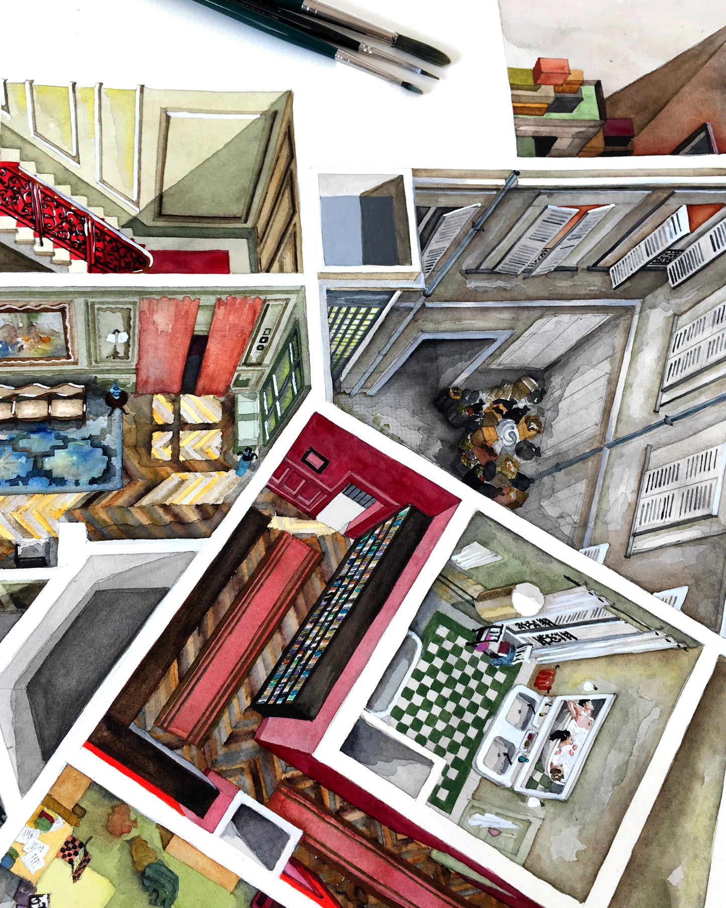 Original watercolor of the apartment in THE DREAMERS