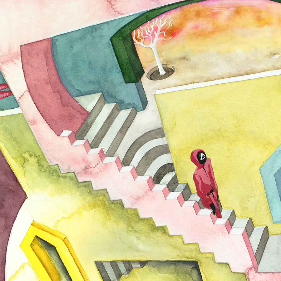 Original watercolor of the stairs labyrinth in SQUID GAME