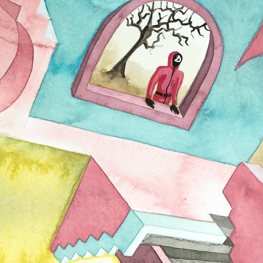 Original watercolor of the stairs labyrinth in SQUID GAME