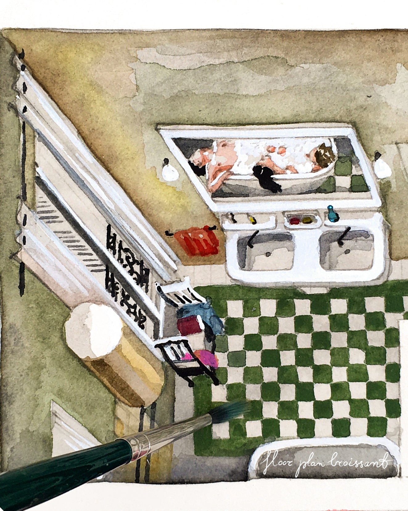 Original watercolor of the apartment in THE DREAMERS