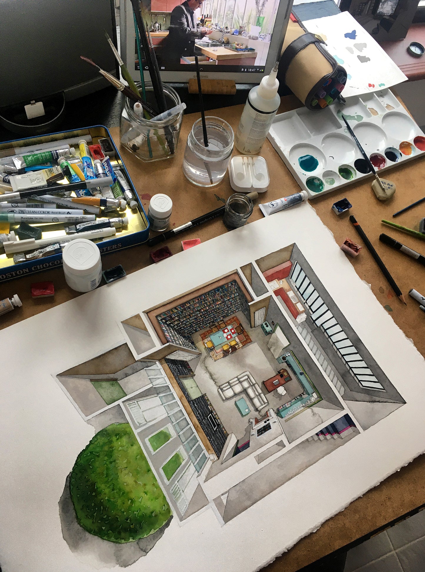 Original watercolor of the house in CACHE