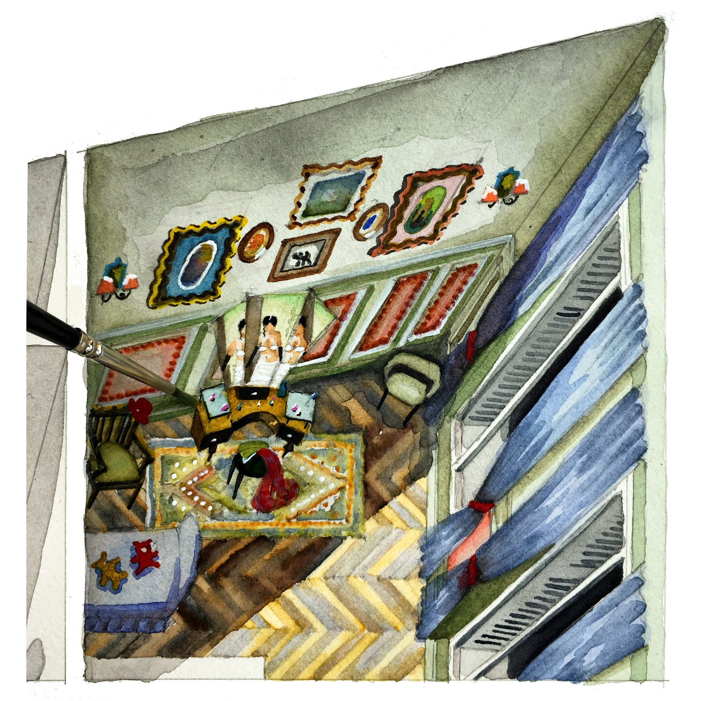 Original watercolor of the apartment in THE DREAMERS