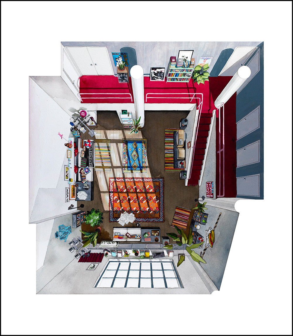 Original watercolor of the apartment in ALL THAT JAZZ