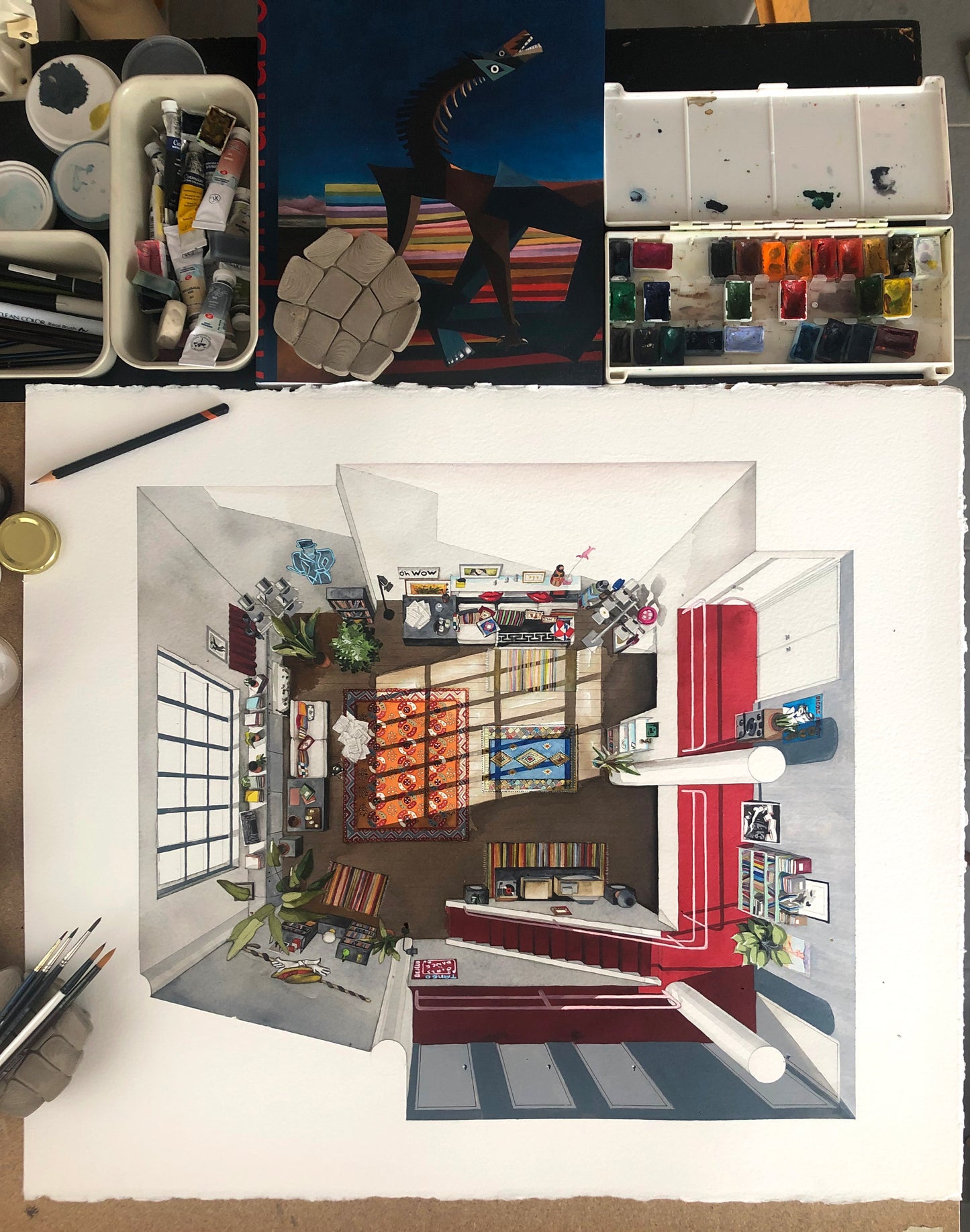 Original watercolor of the apartment in ALL THAT JAZZ
