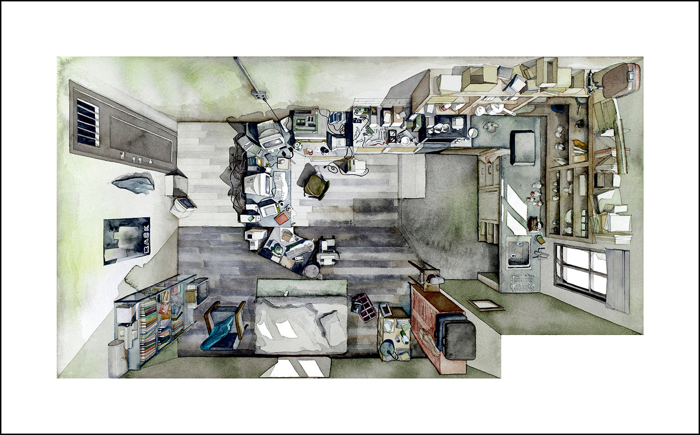 Original watercolor of the Neo's home in THE MATRIX