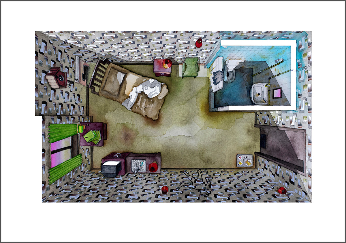Original watercolor of the prison cell in OLDBOY