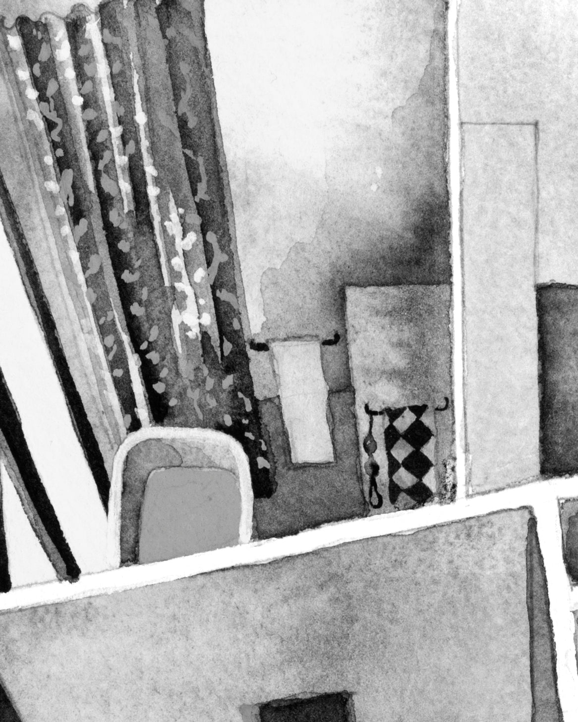 Original watercolor of the glass house in Malcolm & Marie