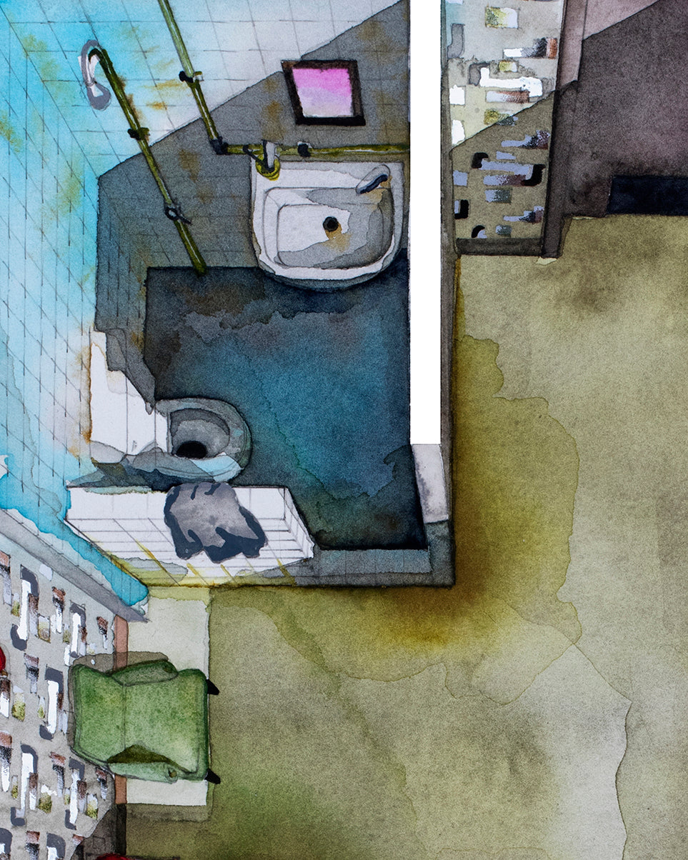 Original watercolor of the prison cell in OLDBOY