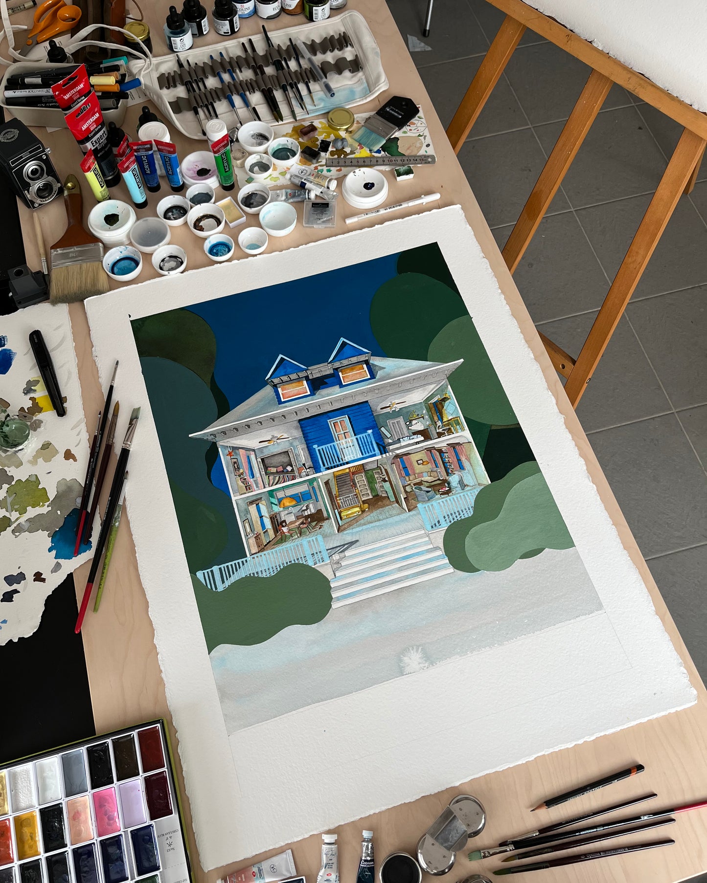 Original watercolor of the house in PRESENCE