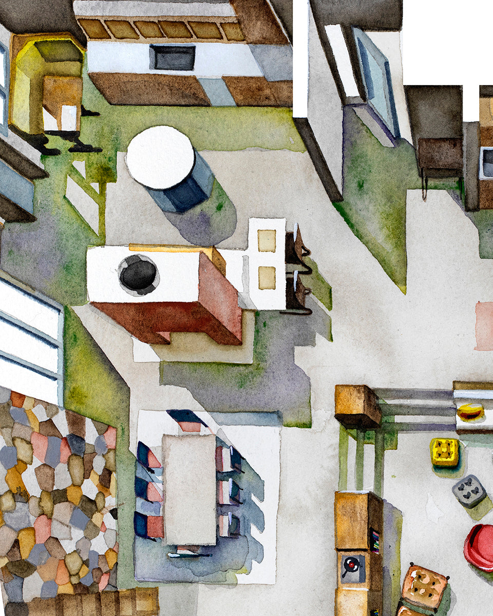 Original watercolor of the house in DON'T WORRY DARLING
