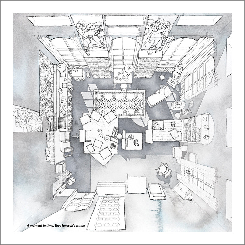 The studio of Tove Jansson in TOVE (2020) before laying the colors