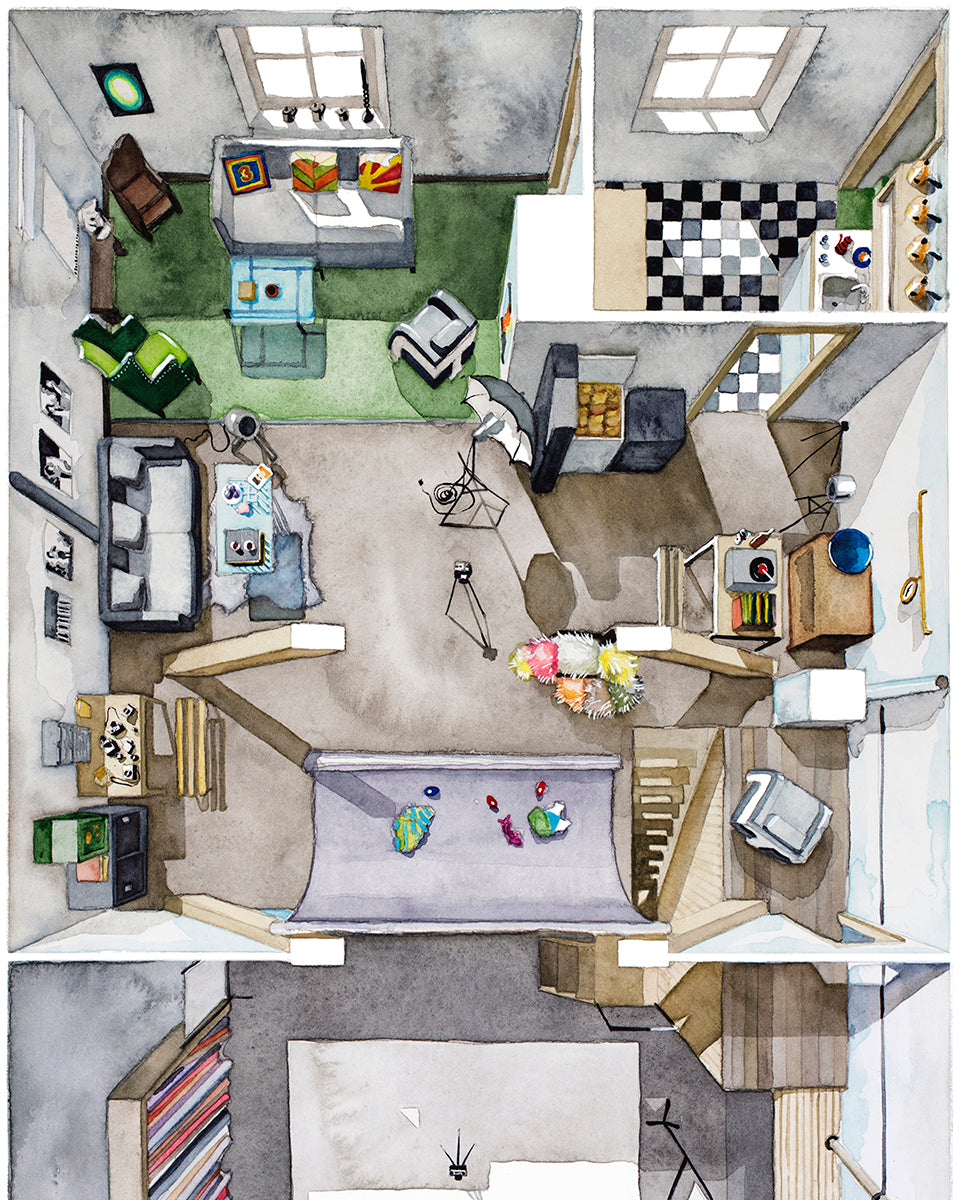 Original watercolor of the photography studio in BLOW-UP