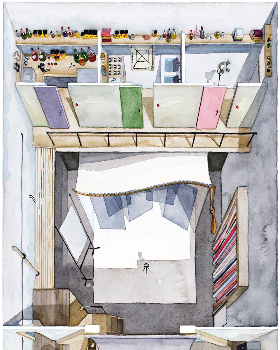 Original watercolor of the photography studio in BLOW-UP