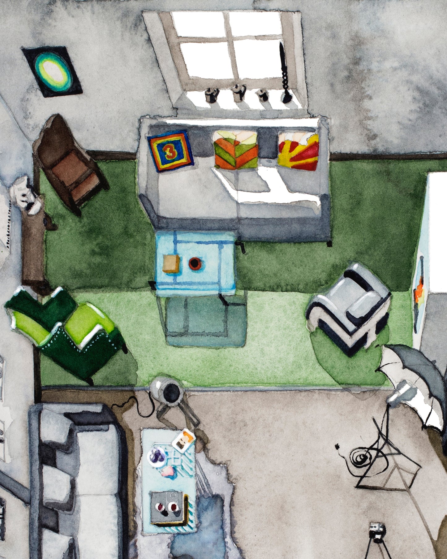 Original watercolor of the photography studio in BLOW-UP