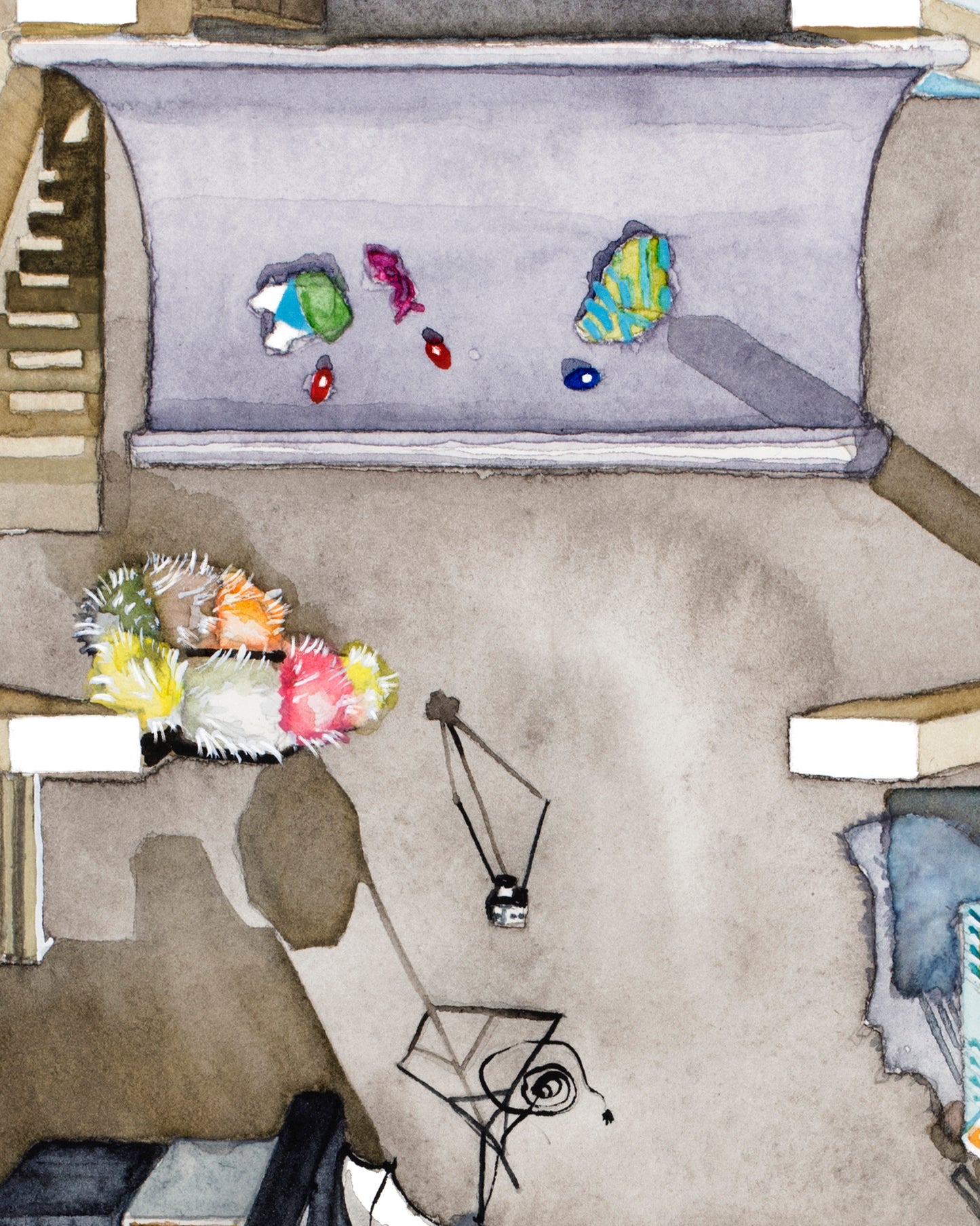 Original watercolor of the photography studio in BLOW-UP