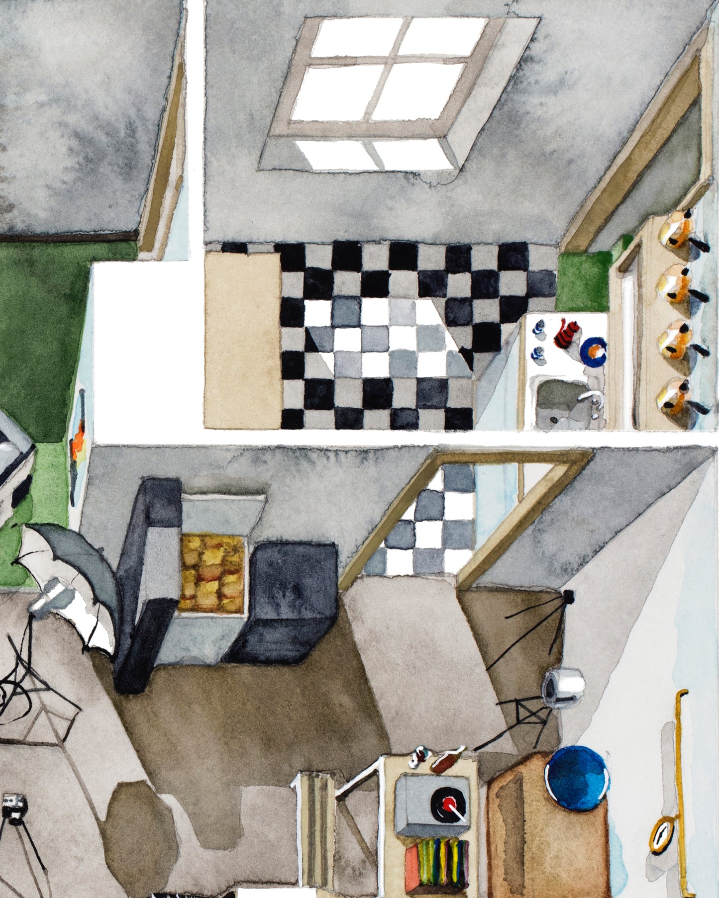 Original watercolor of the photography studio in BLOW-UP