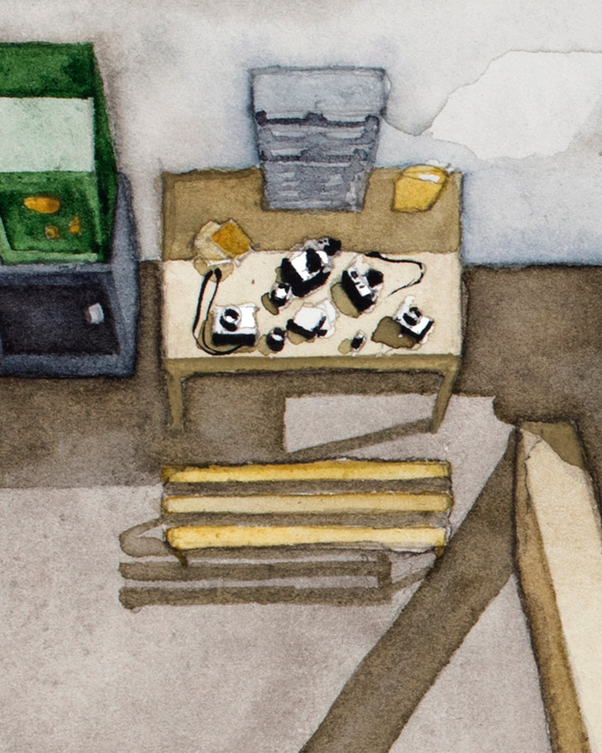 Original watercolor of the photography studio in BLOW-UP