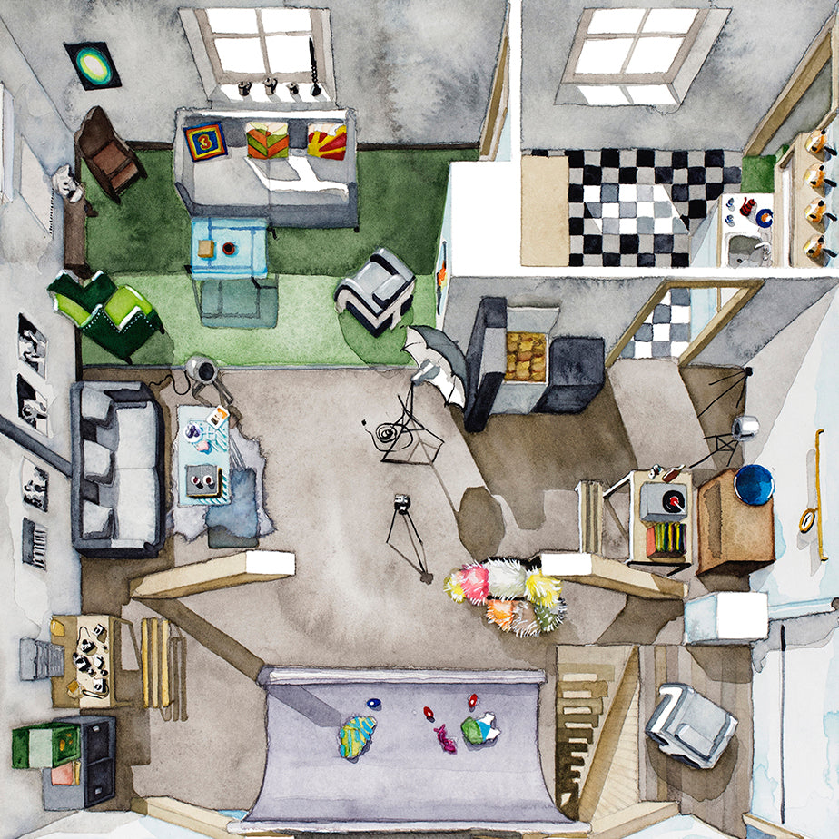 Original watercolor of the photography studio in BLOW-UP