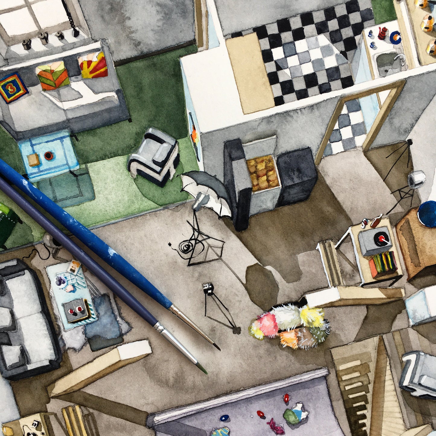 Original watercolor of the photography studio in BLOW-UP