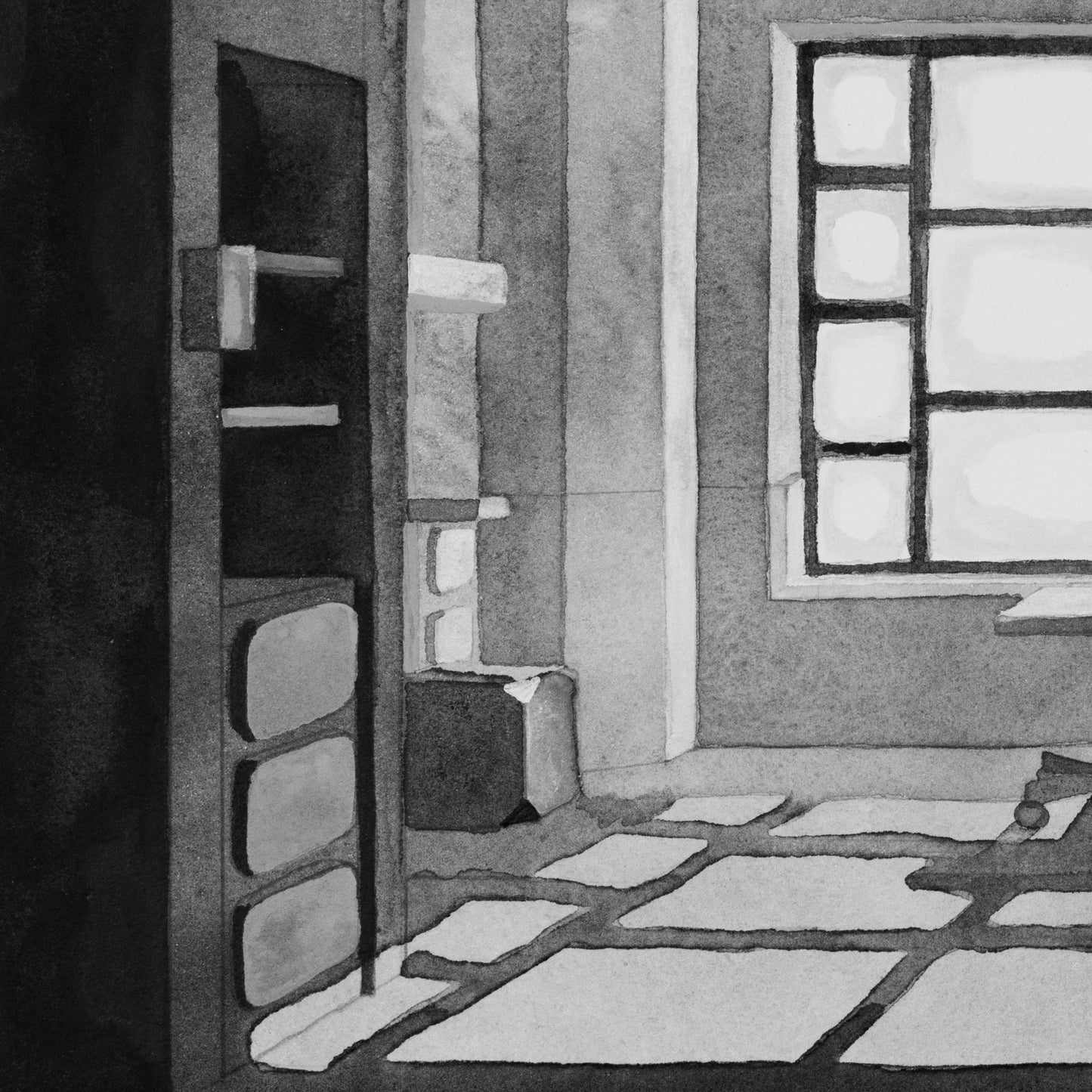 Original watercolor of K's apartment in BLADE RUNNER 2049