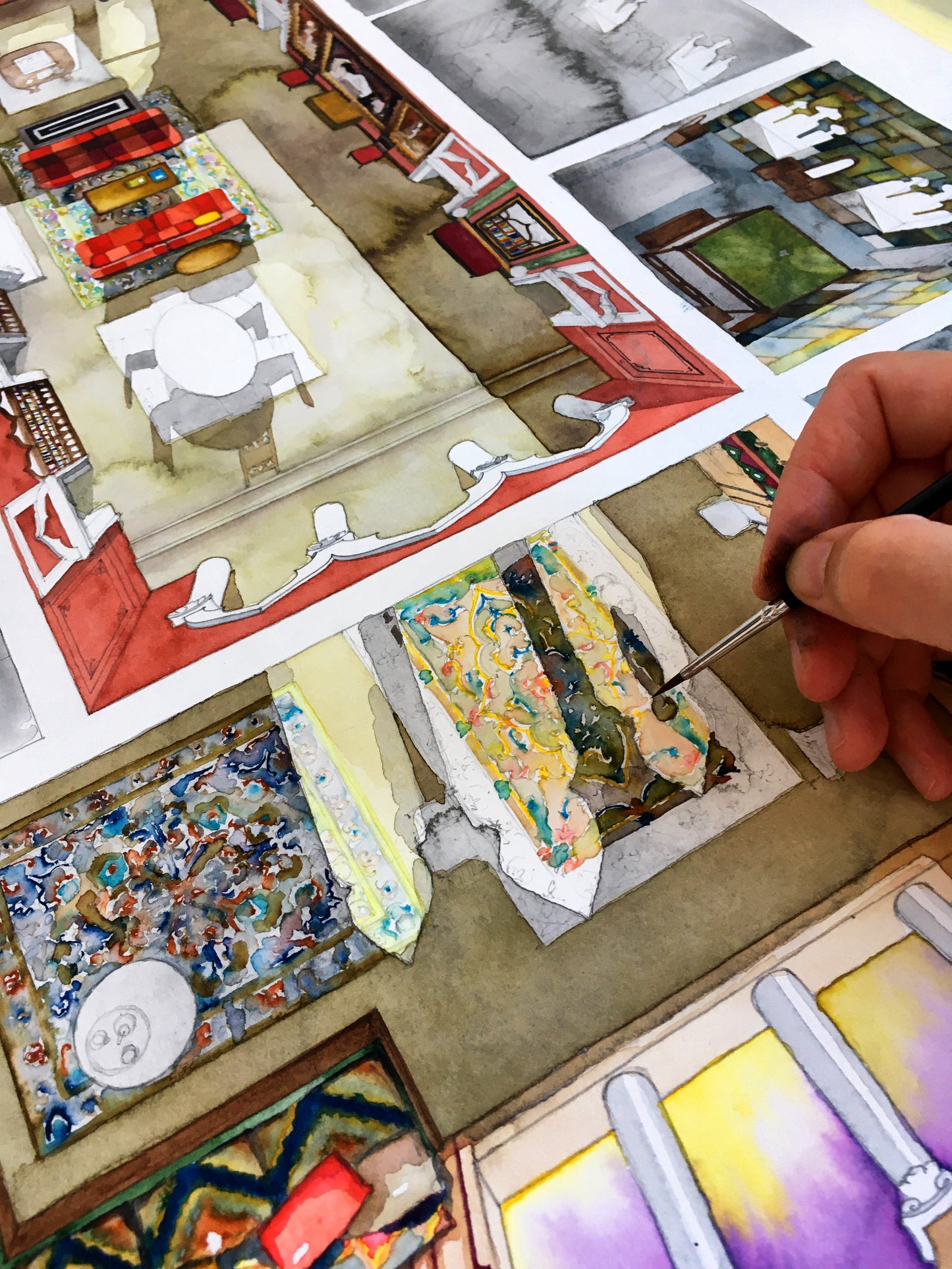 Original watercolor of the Venice apartment in COMFORT OF STRANGERS