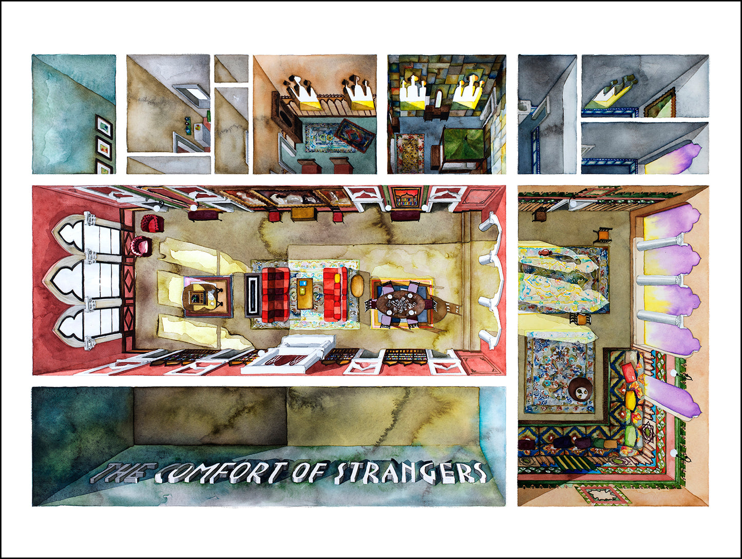 Original watercolor of the Venice apartment in COMFORT OF STRANGERS