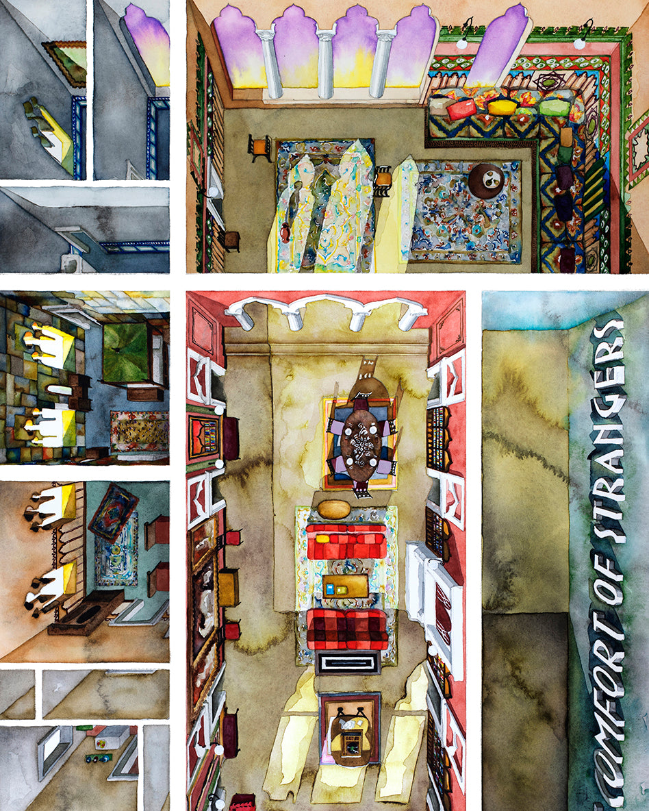 Original watercolor of the Venice apartment in COMFORT OF STRANGERS