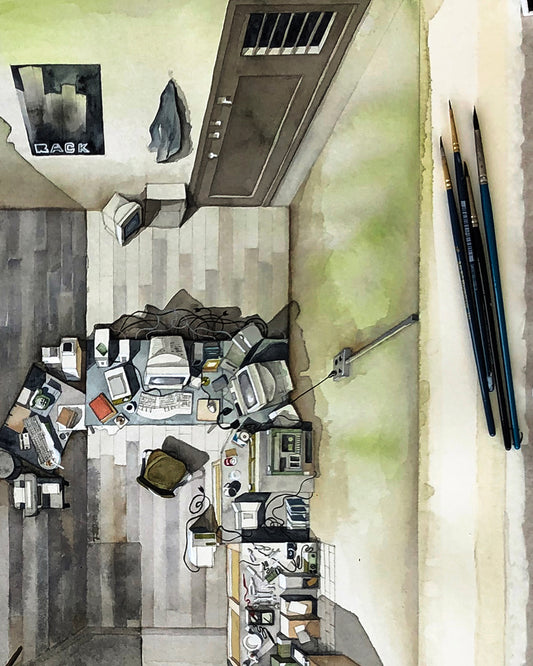 Original watercolor of the Neo's home in THE MATRIX