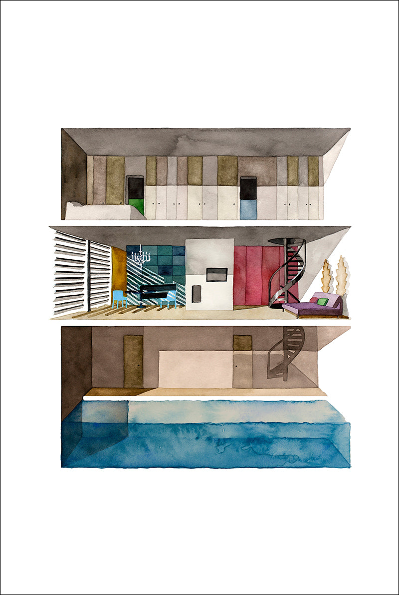 Original watercolor of the house in EXHIBITION
