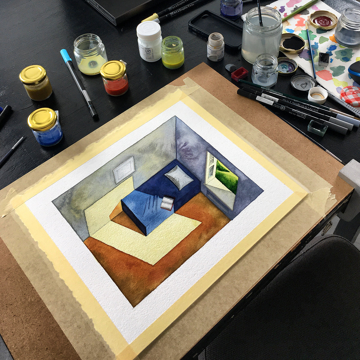 Original watercolors of EDWARD HOPPER-based interiors in the film Shirley: Visions of Reality
