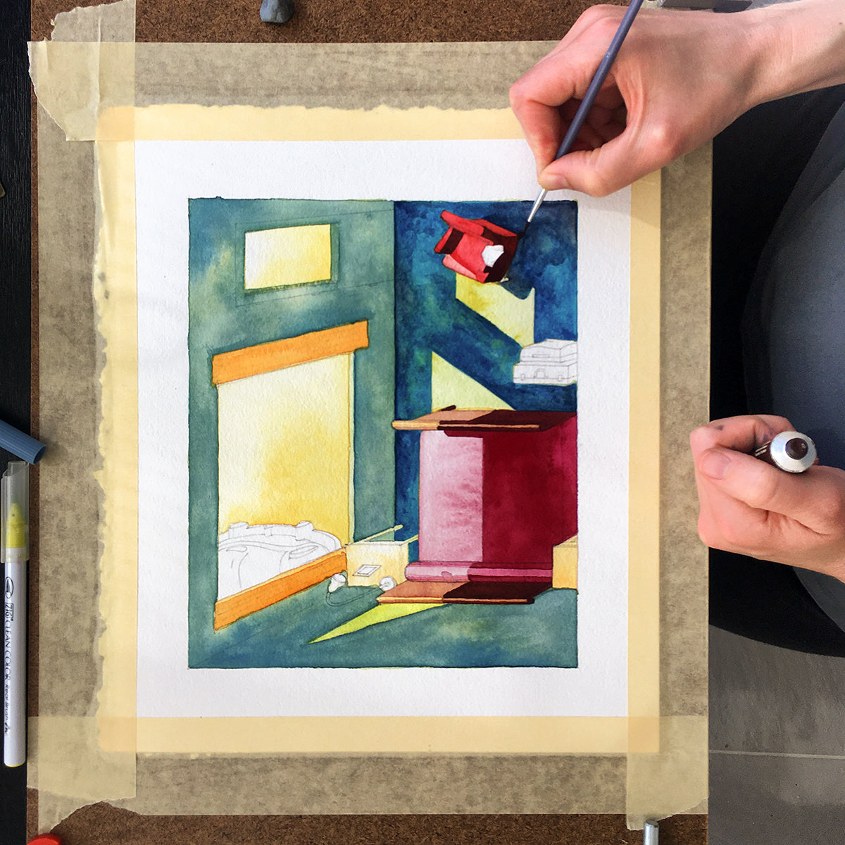 Original watercolors of EDWARD HOPPER-based interiors in the film Shirley: Visions of Reality