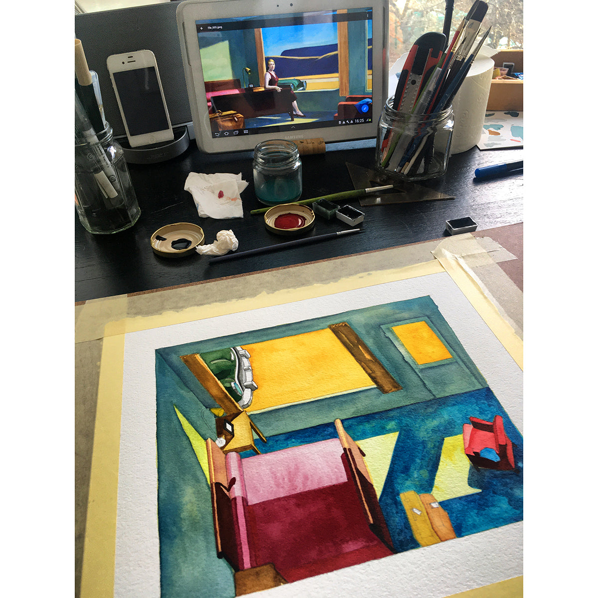 Original watercolors of EDWARD HOPPER-based interiors in the film Shirley: Visions of Reality