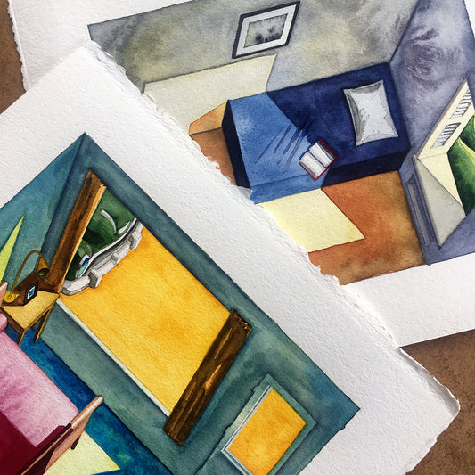 Original watercolors of EDWARD HOPPER-based interiors in the film Shirley: Visions of Reality