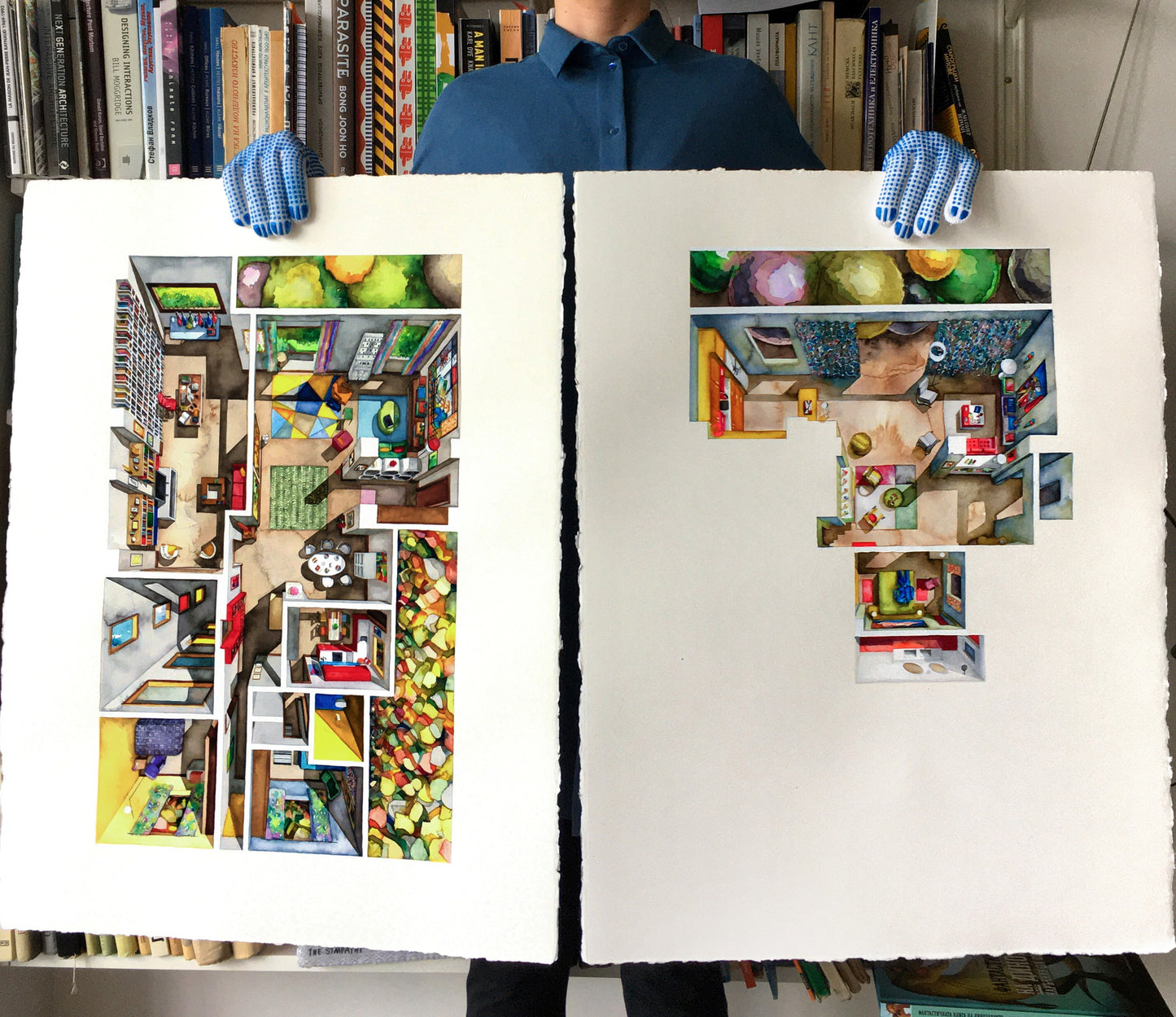 Original watercolors of the apartments in PAIN AND GLORY and THE HUMAN VOICE