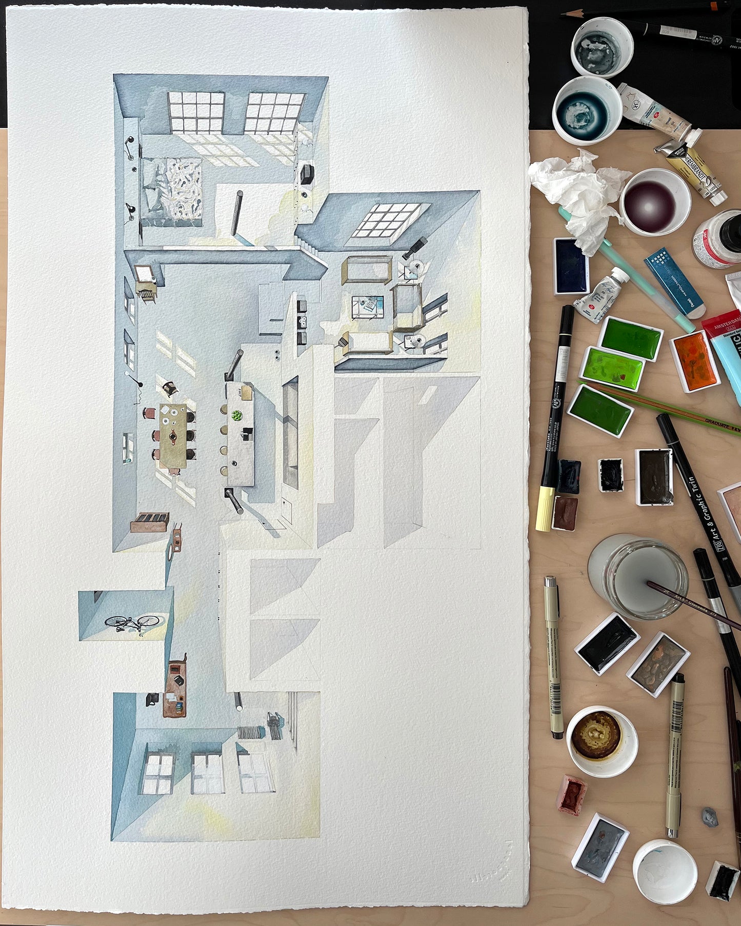 Original watercolor of the NY loft in Love Story