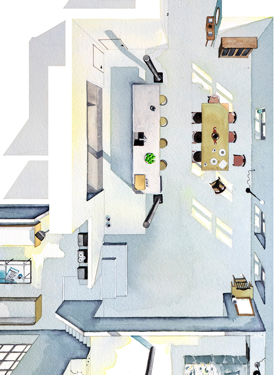 Original watercolor of the NY loft in Love Story