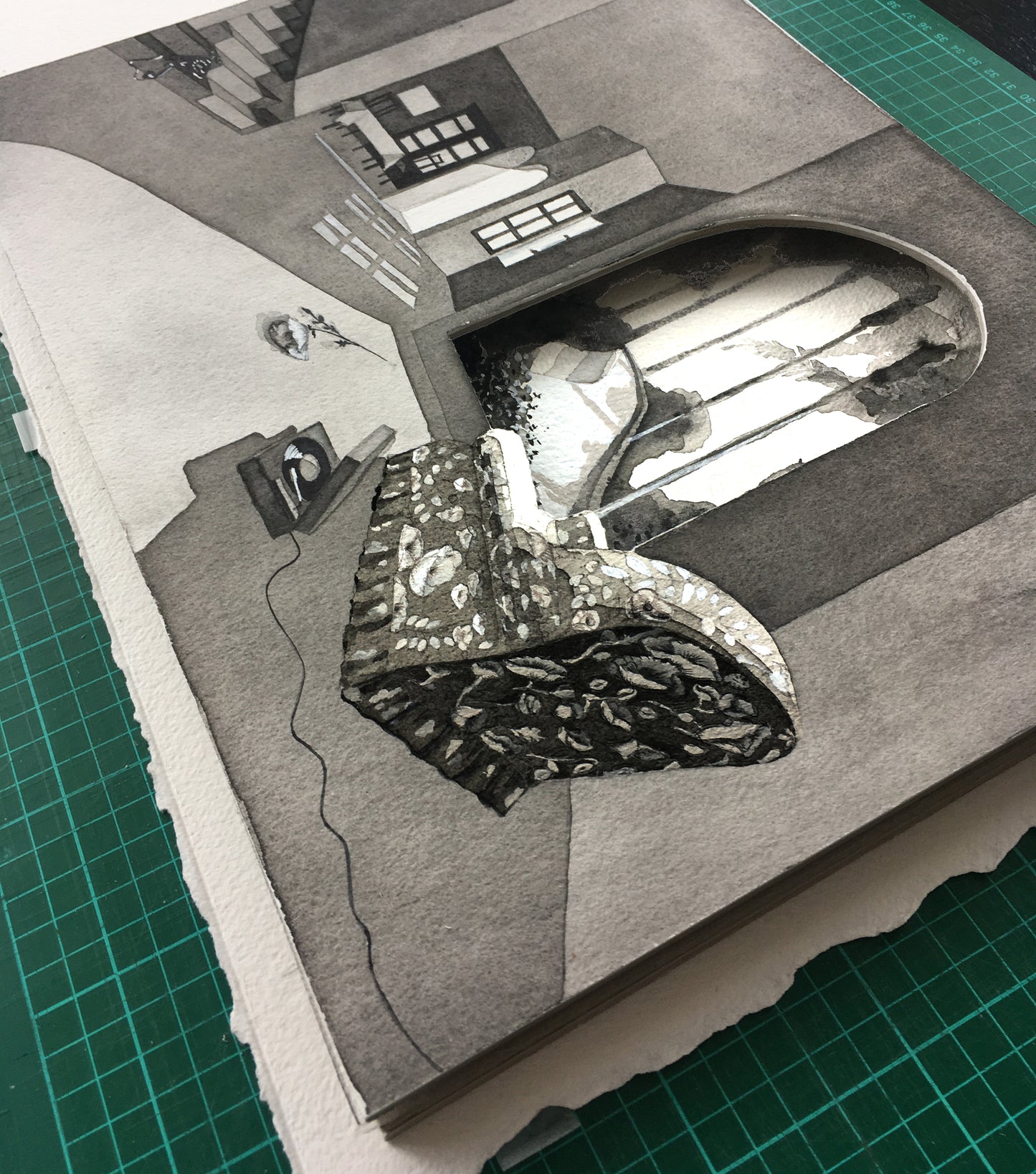 Original watercolor of the apartment in MESHES OF THE AFTERNOON