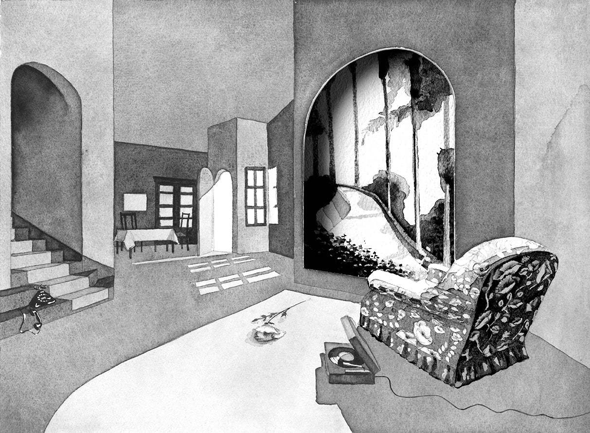 Original watercolor of the apartment in MESHES OF THE AFTERNOON
