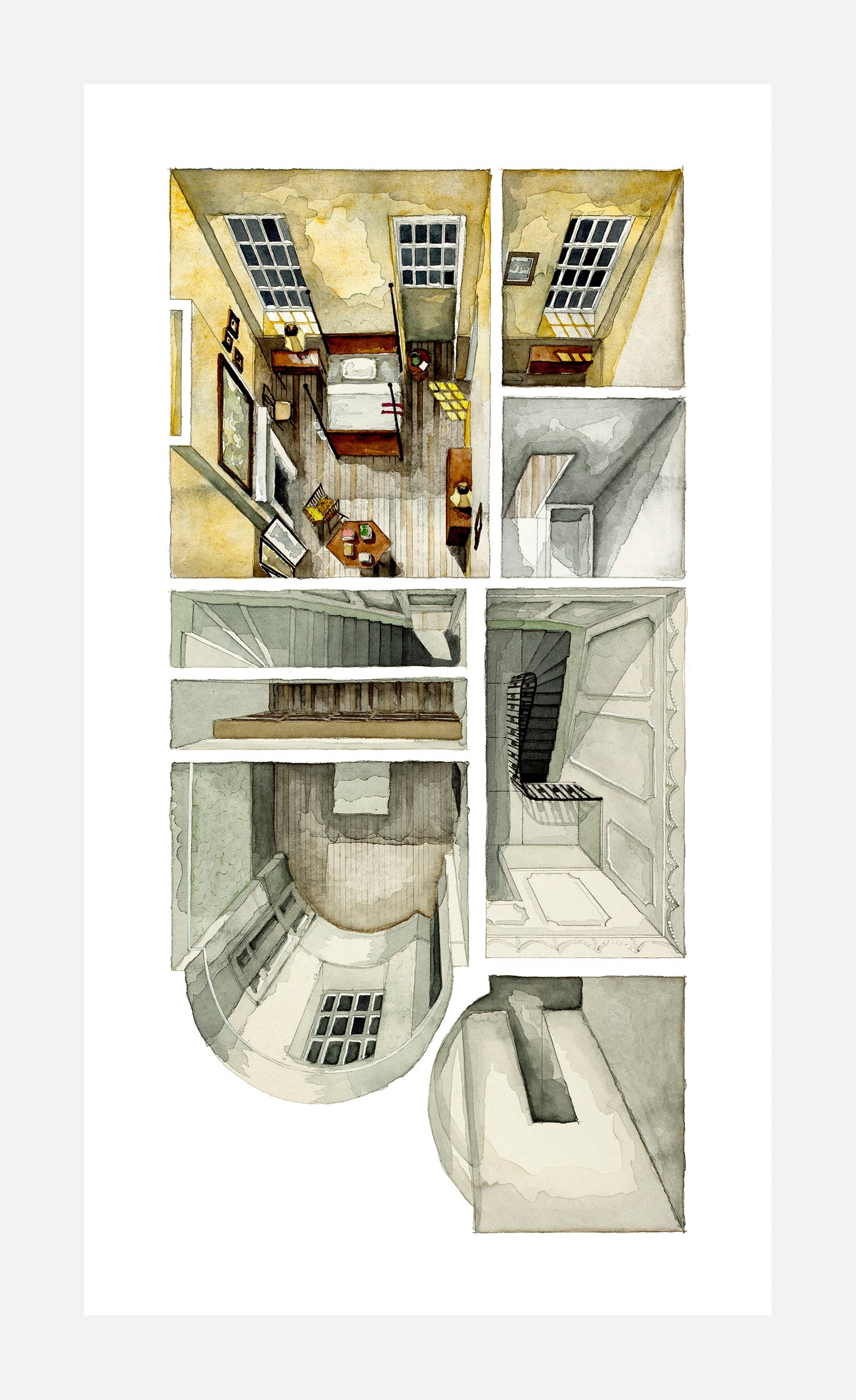 Original watercolors of the house in PHANTOM THREAD