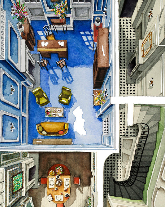 Original watercolors of the house in PHANTOM THREAD