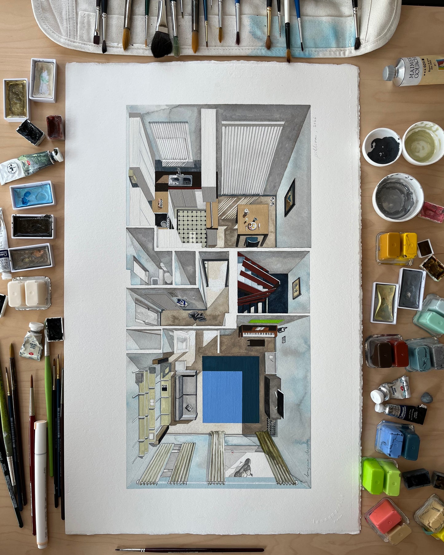 Original watercolor of Ray's home in PILLION